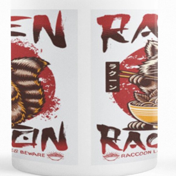 Racoon eating Ramen Noodles Double-Sided Ceramic Coffee Mug - Picture 4 of 4